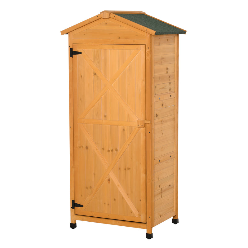 Outsunny 74x55x155cm Garden Storage Shed Cabinet 2 Shelves Hooks Lock Yellow