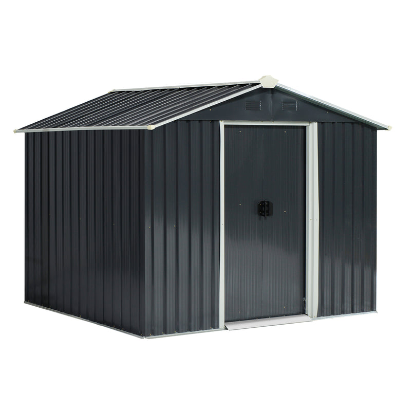 Outsunny 7.7 x 5.7ft Garden Storage Shed with Double Sliding Door Outdoor Grey