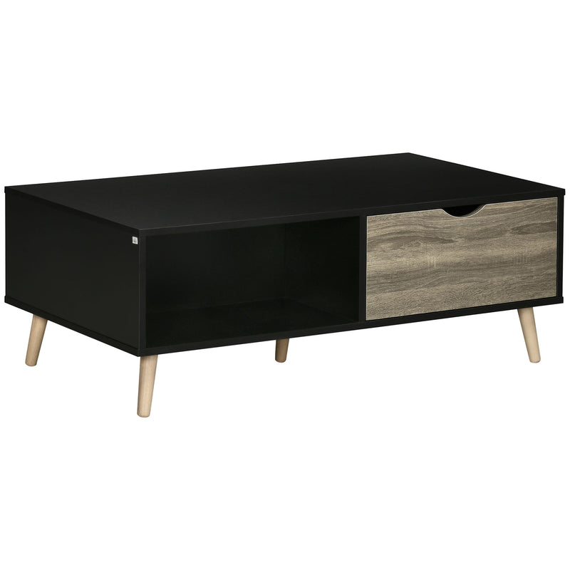 HOMCOM Modern Coffee Tables for Living Room w/ Shelves & Two Drawers, Black