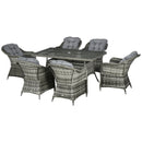 Outsunny 7 Pieces Rattan Dining Sets w/ Tempered Glass Umbrella Hole Table