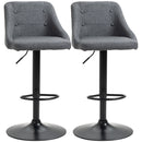 HOMCOM Swivel Bar Stools Set of 2 Adjustable Height Fabric Bar Chairs Grey