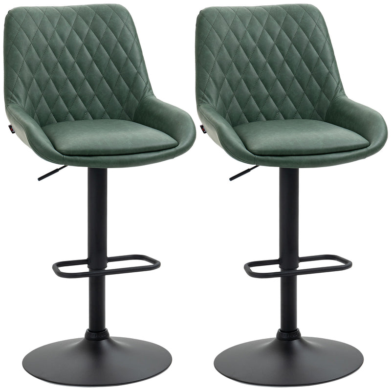 HOMCOM Bar Stools Set of 2, Adjustable Bar Chairs 360° Swivel for Kitchen Green