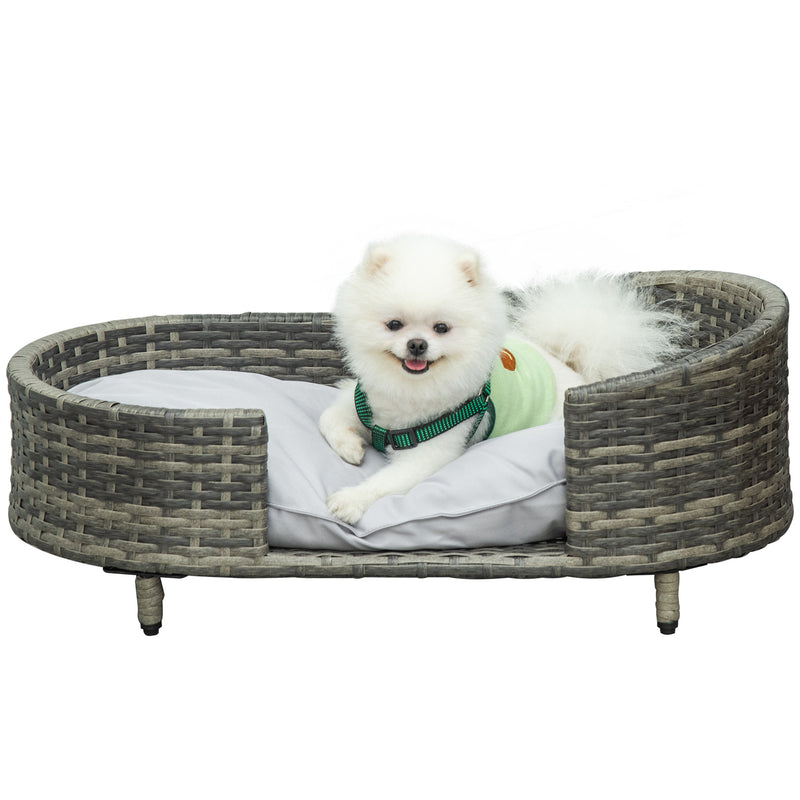 PawHut Wicker Dog Sofa Bed w/ Soft Water-resistant Cushion for Medium Small Dogs
