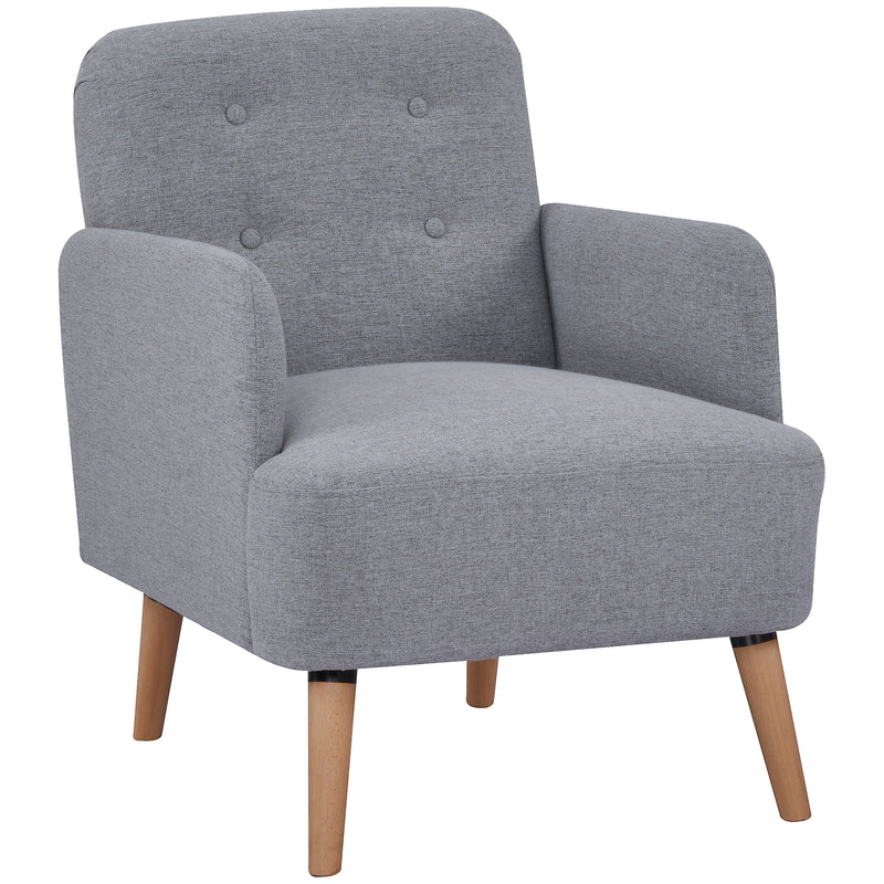 HOMCOM Upholstered Armchair, Nature Wood Frame Padded Living Room Chair, Grey