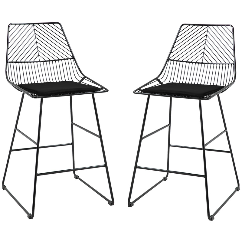 HOMCOM Modern Counter Height Bar Stools Set of 2 pcs Wire Metal Barstools