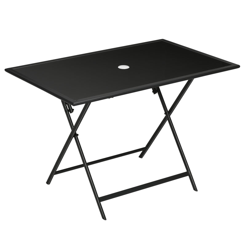 Outsunny Folding Rectangular Garden Dining Table For 6 With Parasol Hole