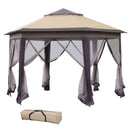 Outsunny 4x4m Hexagon Gazebo w/ Metal Frame Mesh Curtains Outdoor Garden, Beige