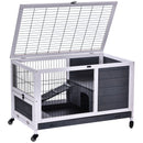 PawHut Wood Indoor Rabbit Hutch Elevated 2-Floor Guineas Pigs Cage w/ Wheels
