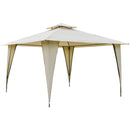 Outsunny 3.5x3.5m Side-Less Outdoor Canopy Gazebo 2-Tier Roof Steel Frame Beige