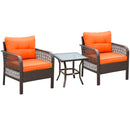 Outsunny 3 Pieces Patio Rattan Bistro Set with Tempered Glass Table Orange