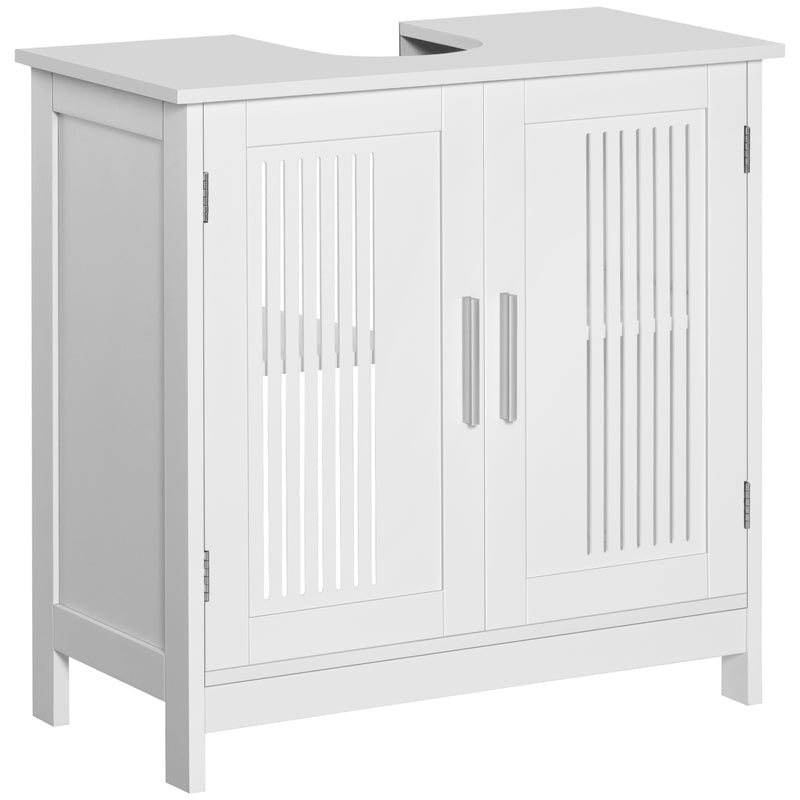 kleankin Bathroom Pedestal Under Sink Cabinet with Storage Shelf, 2 Doors, White