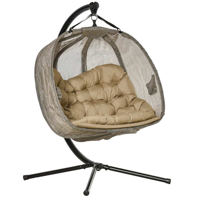 Outsunny Double Hanging Swing Egg Chair- Brown/Khaki/Black