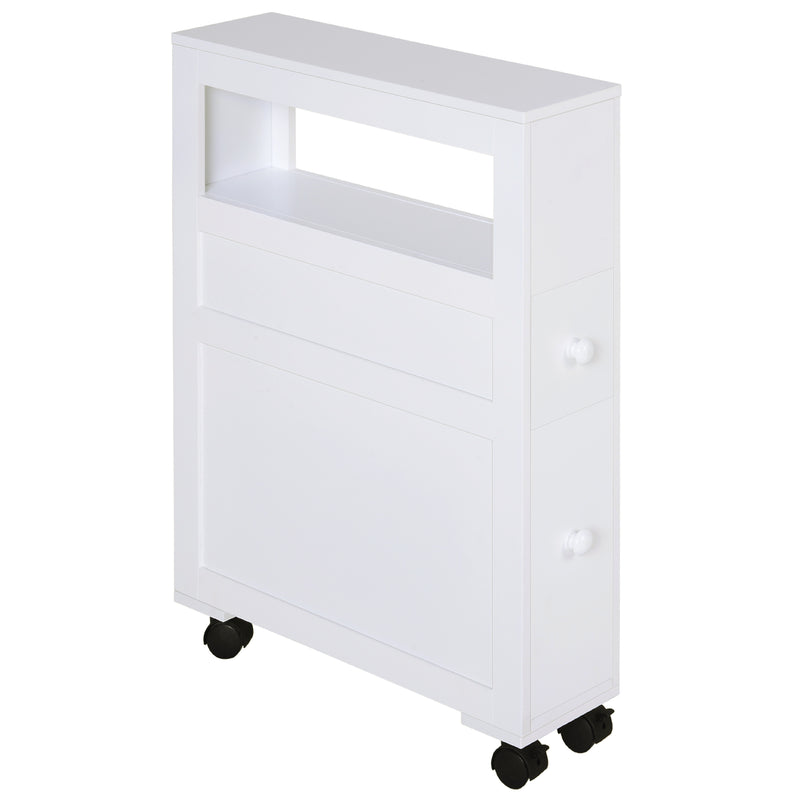 HOMCOM 72x16cm Narrow Bathroom Storage Unit 2 Drawers Open Top 4 Wheels Slimline