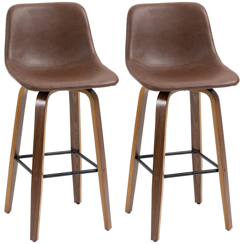HOMCOM Counter Height Bar stools Set of 2 Mid-Back PU with Wood Legs, Brown