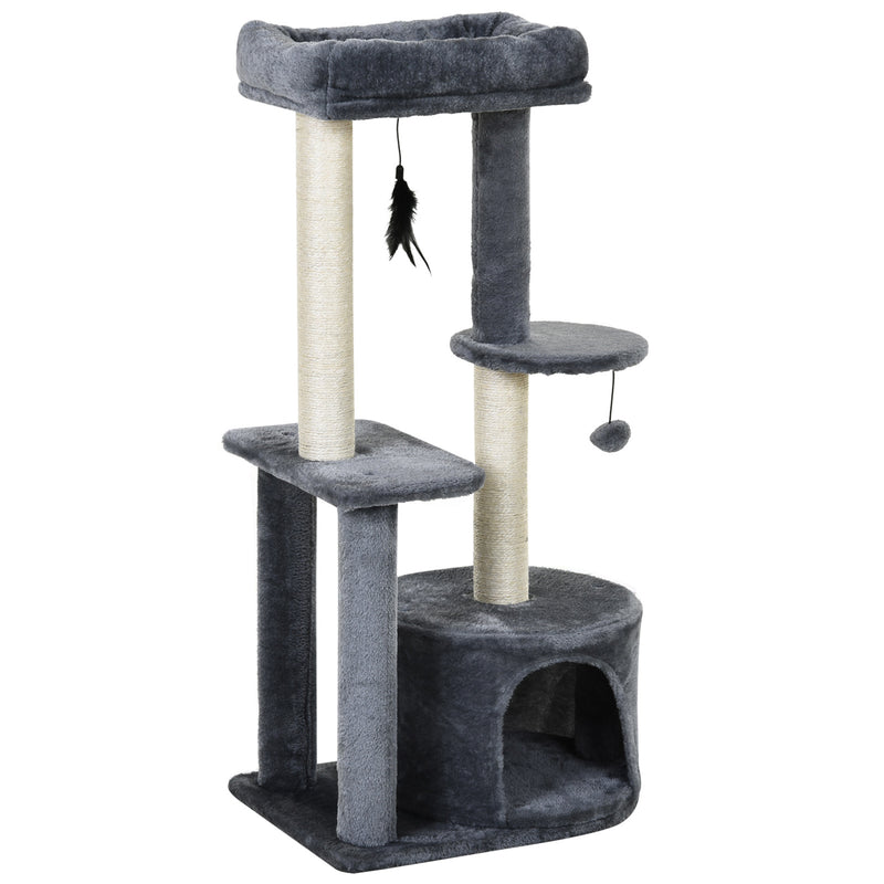 PAWHUT Cat Multi-Activity Tree Tower w/ Perch House Scratching Post Play Ball
