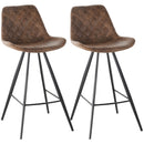 HOMCOM Set Of 2 Bar Stools Vintage Microfiber Cloth Tub Seats Padded Steel Brown