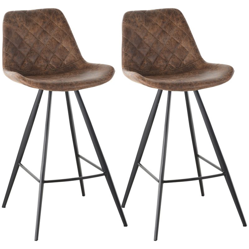HOMCOM Set Of 2 Bar Stools Vintage Microfiber Cloth Tub Seats Padded Steel Brown