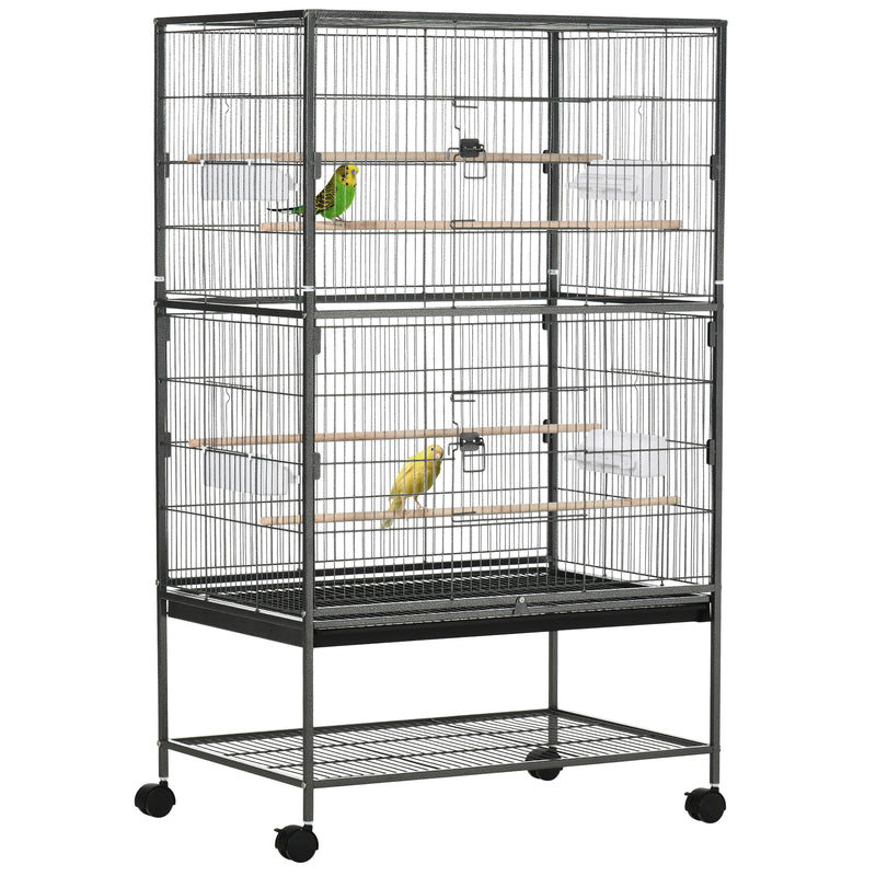 PawHut Large Bird Cage Budgie Cage for Finch Canaries Parrot with Stand Grey