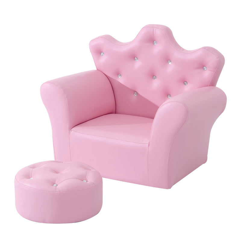 HOMCOM 2 PCS Kids Sofa and Ottoman Child Size Armchair for Girls Age 3 -5 Pink