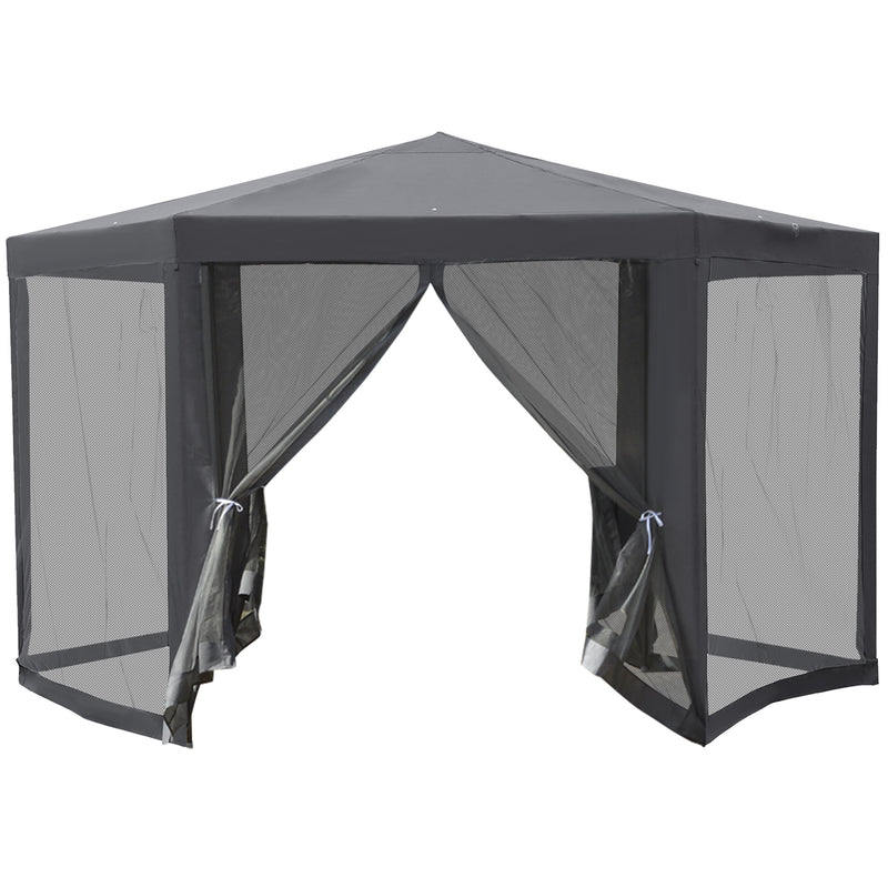 Outsunny Garden Hexagonal Gazebo Patio Outdoor Canopy Patio Party Tent Grey