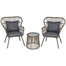 Outsunny 3 PCS Webbed PE Rattan Outdoor Patio Set w/ Cushions Steel Frame Grey