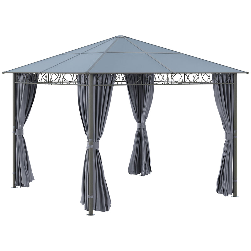 Outsunny Hardtop Gazebo with Curtains 3 x 3m - Grey