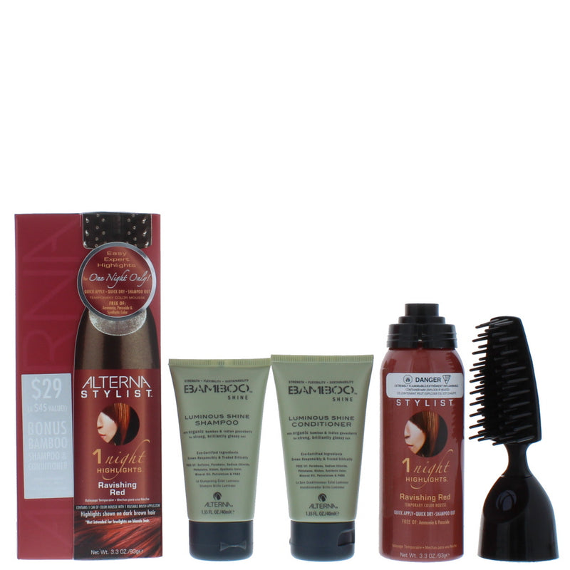 Alterna Stylist One Night Highlights Ravishing Red Haircare Set Gift Set : Mousse 93g - Shampoo 40ml - Conditioner 40ml - Hair Brush