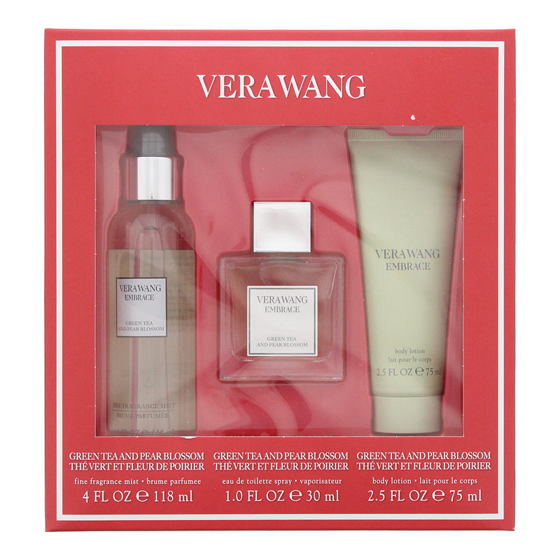 Vera Wang Embrace 3 Piece Set - Green Tea and Pear Blossom Eau De Toilette 30ml - Fragrance Mist 118ml -  Body Lotion 75ml