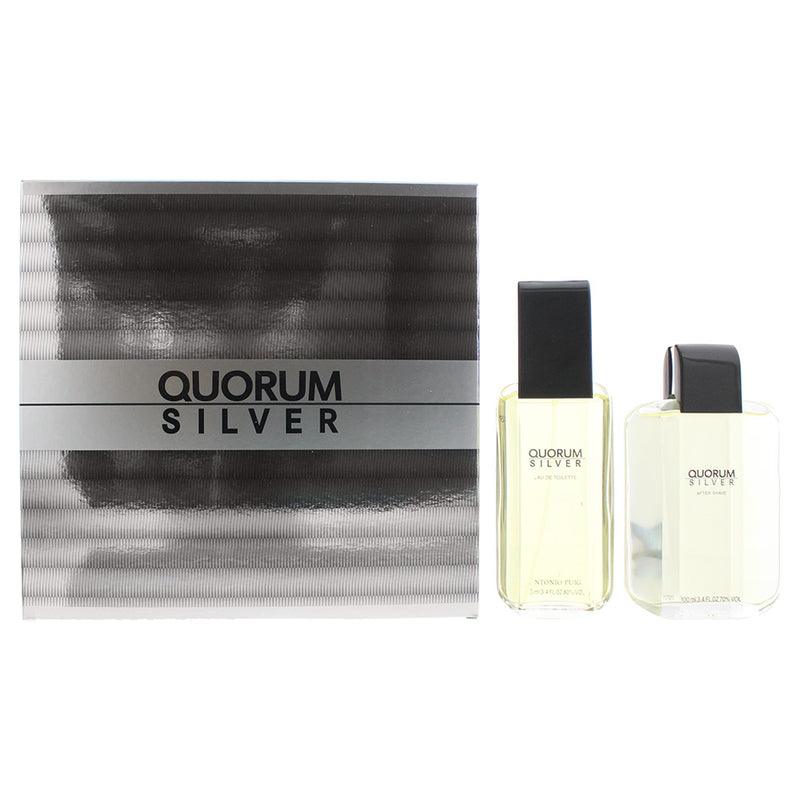 Antonio Puig Quorum Silver 2 Piece Set: Eau De Toilette 100ml -  Aftershave Lotion 100ml