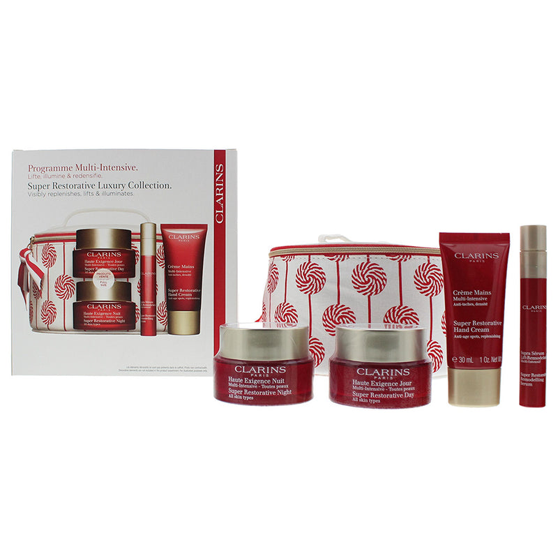 Clarins Super Restorative 5 Piece Gift Set: Day Cream 50ml - Night Cream 50ml - Remodelling Serum 10ml - Hand & Nail Cream 30ml - Vanity Case