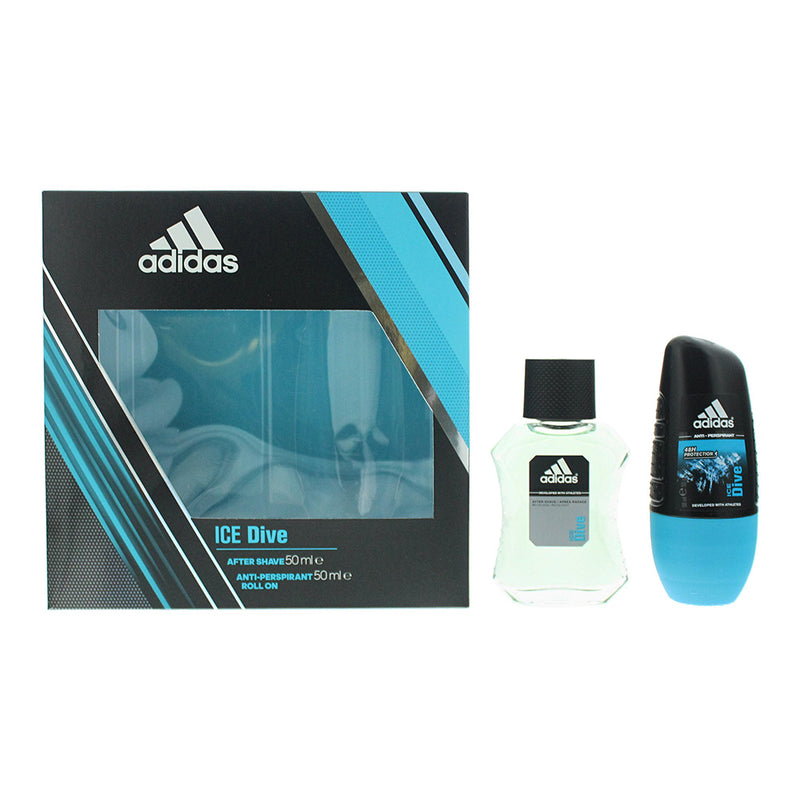 Adidas Ice Dive Piece Gift Set: Aftershave 50ml Deodorant Roll-On