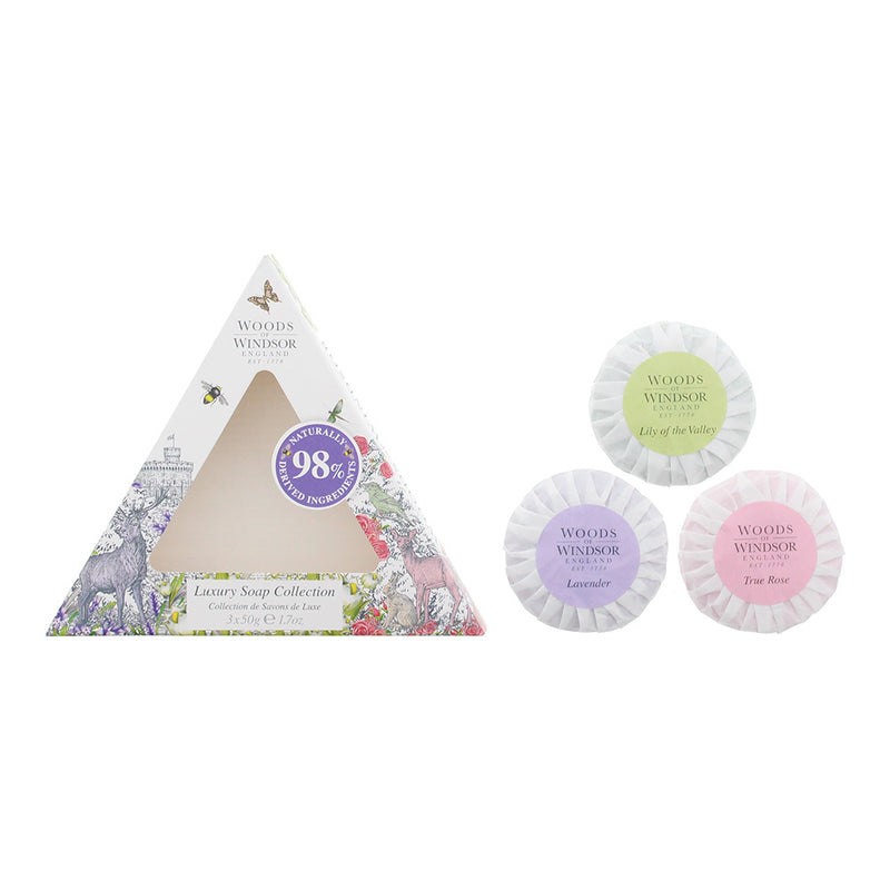 Woods Of Windsor 3 Piece Gift Set: True Rose Soap 50g - Lavender Soap 50g - Lily Of The Valley Soap 50g