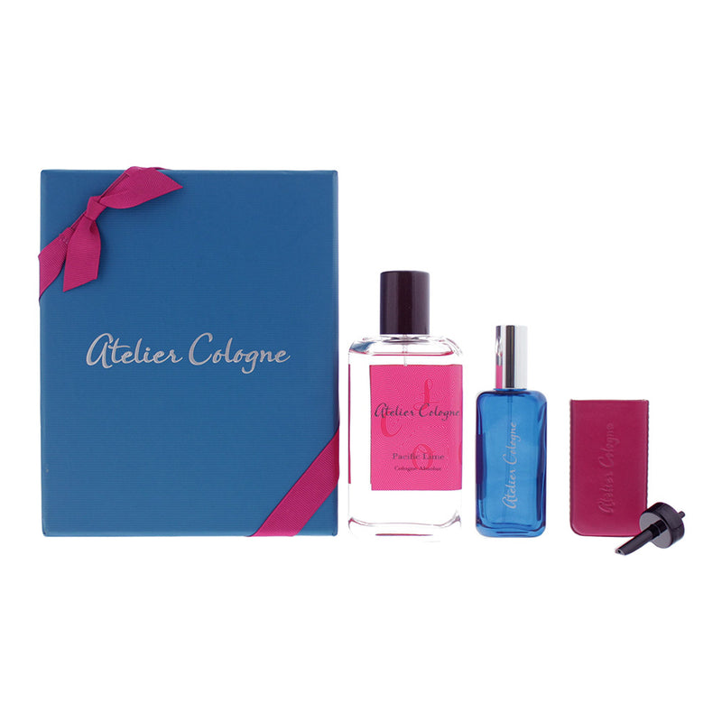 Atelier Cologne Pacific Lime 4 Piece Gift Set: Pure Perfume 100ml - Empty Travel Bottle - Leather Case - Funnel