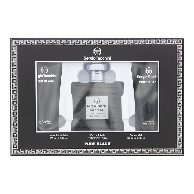 Sergio Tacchini Pure Black 3 Piece Gift Set: Eau De Toilette 100ml - Shower Gel 100ml - Aftershave Balm 100ml