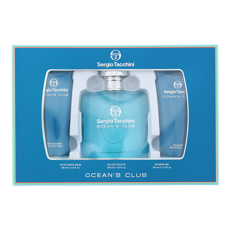 Sergio Tacchini Ocean's Club 3 Piece Gift Set: Eau De Toilette 100ml - Shower Gel 100ml - Aftershave Balm 100ml