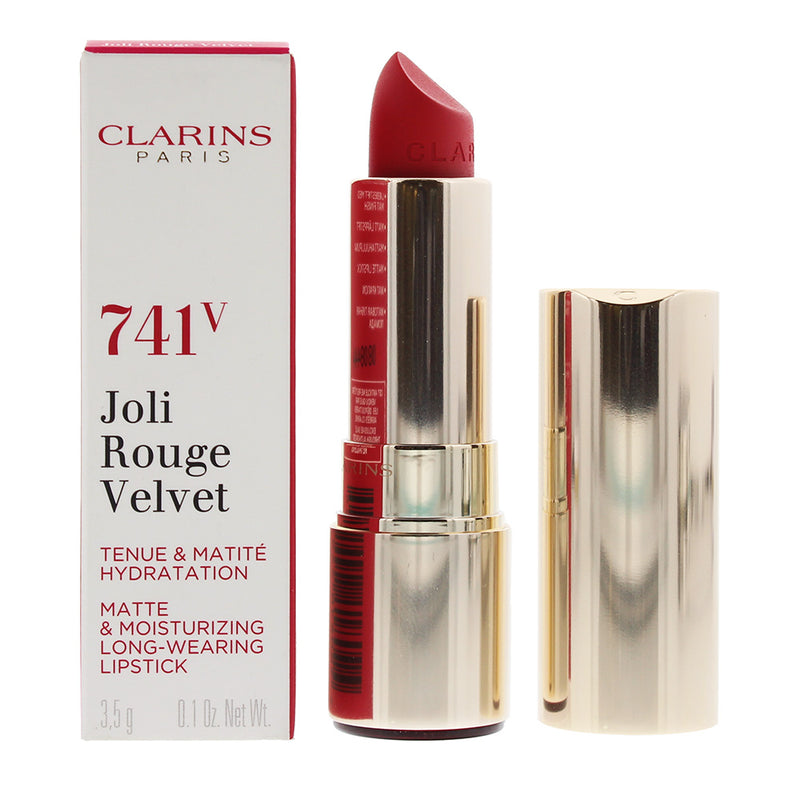 Clarins Joli Rouge Velvet Matte & Moisturizing Long Wearing Lipstick 741V Red Orange 3.5g