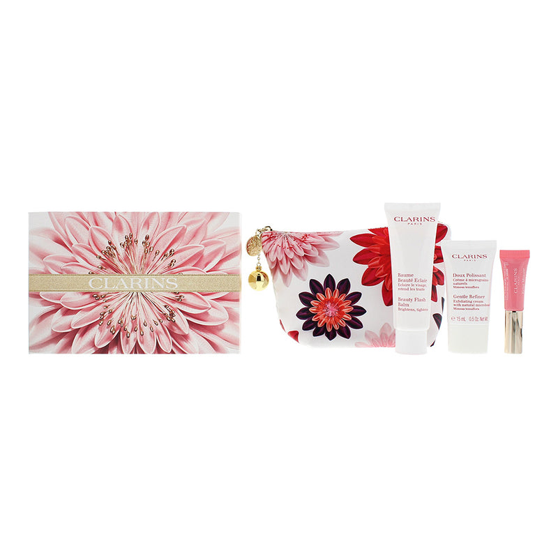 Clarins Radiance Boosting 3 Piece Gift Set: Beauty Flash Balm 50ml - Gentle Refi