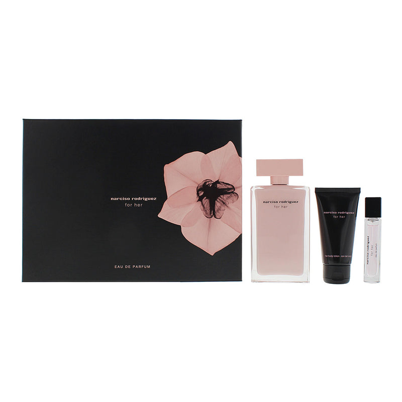 Narciso Rodriguez For Her 3 Piece Gift Set: Eau De Parfum 100ml - Eau De Parfum 10ml - Body Lotion 50ml