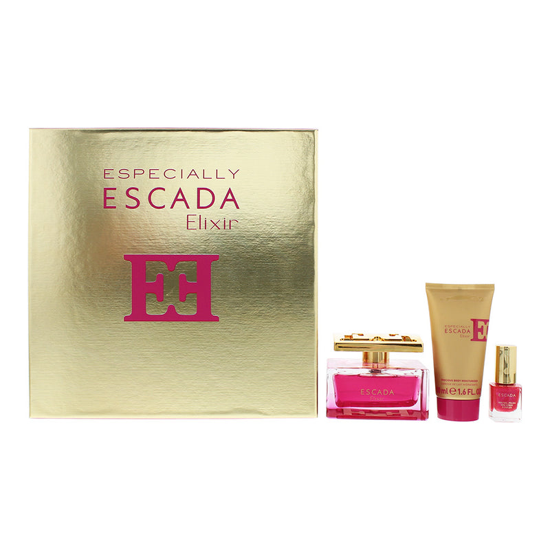 Escada Especially Elixir 3 Piece Gift Set: Eau De Parfum 75ml - Body Moisturiser 50ml - Nail Polish 4.5ml