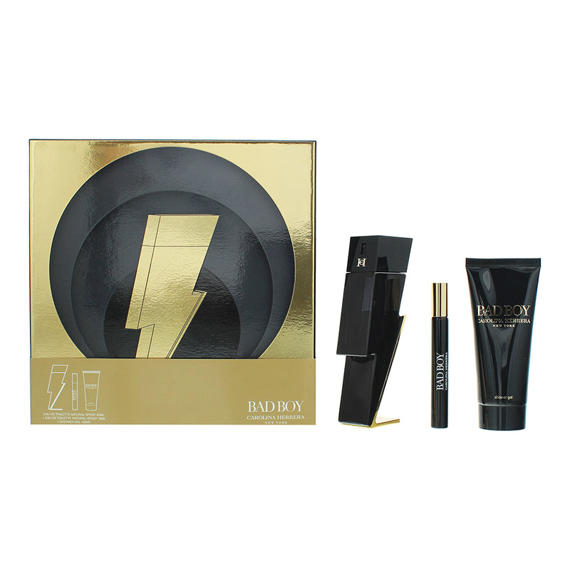 Carolina Herrera Bad Boy 3 Piece Gift Set: Eau de Toilette 50ml - Eau de Toilette 10ml - Shower Gel 100ml