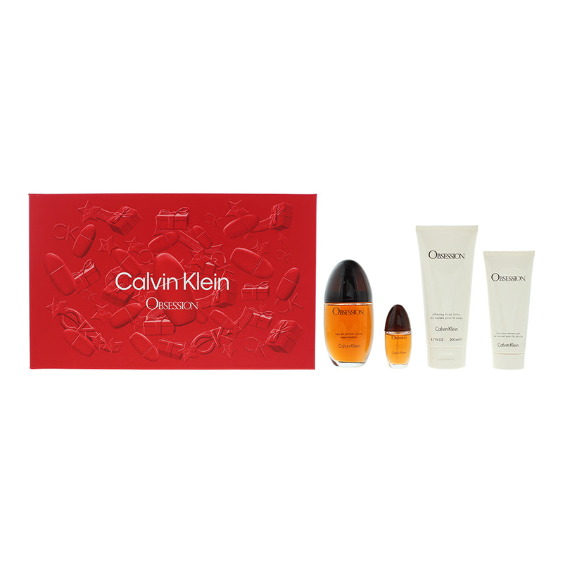 Calvin Klein Obsession 4 Piece Gift Set: Eau de Parfum 100ml - Body Lotion 200ml