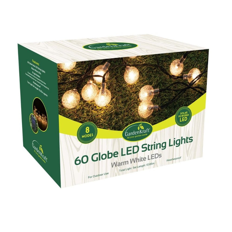 GardenKraft Solar Globe String Lights x 50 Warm White LEDs