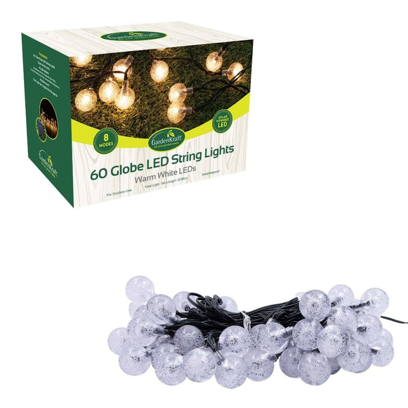 GardenKraft Solar Globe String Lights x 50 Warm White LEDs