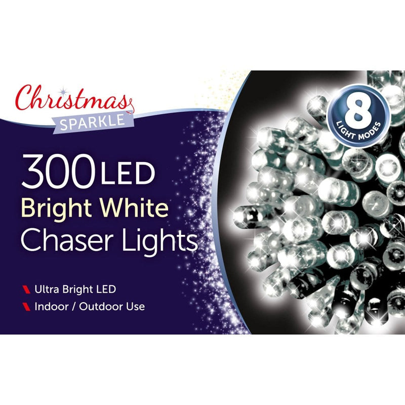 Christmas Sparkle Indoor and Outdoor Chaser Lights x 300 White LEDS - Mains Operated