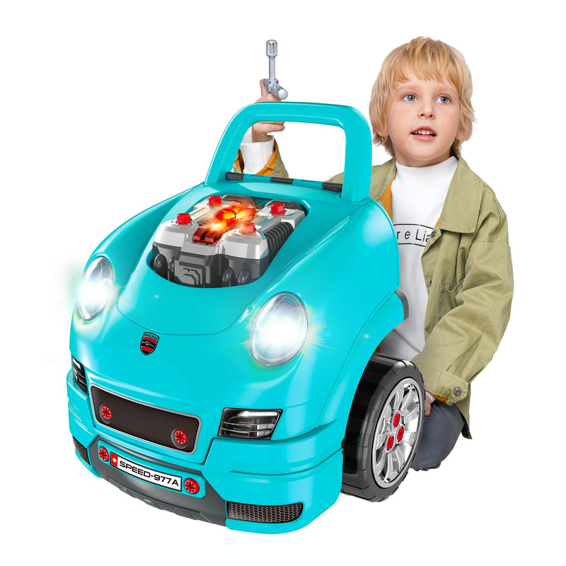 HOMCOM Kids Truck Engine Toy Set, with Horn, Light, Car Key, for Ages 3-5 Years - Teal