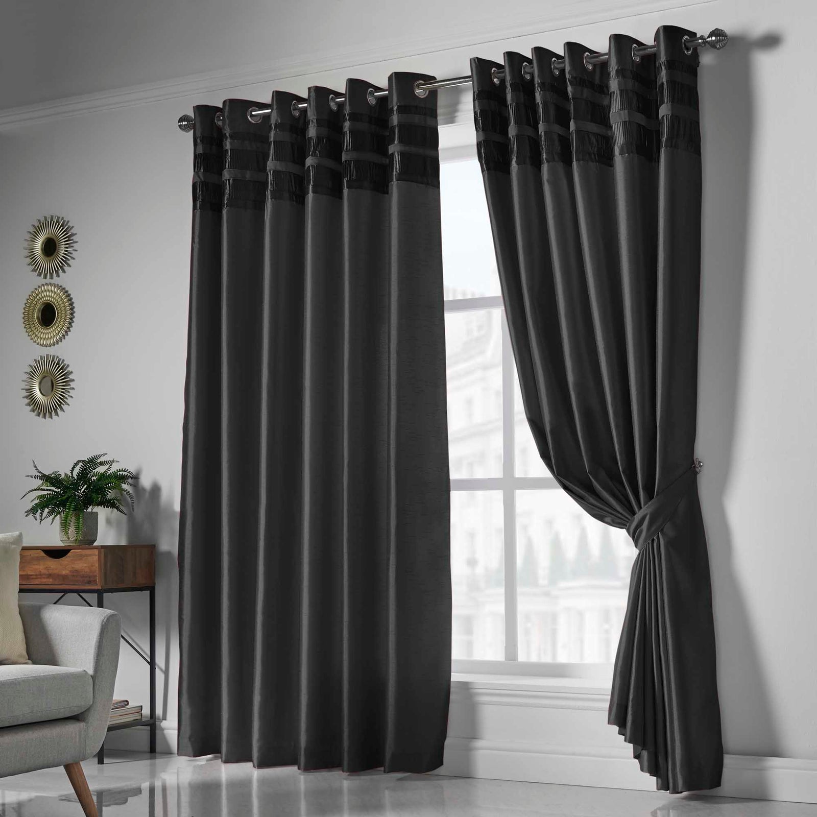 Denver Lined Eyelet Curtains Black