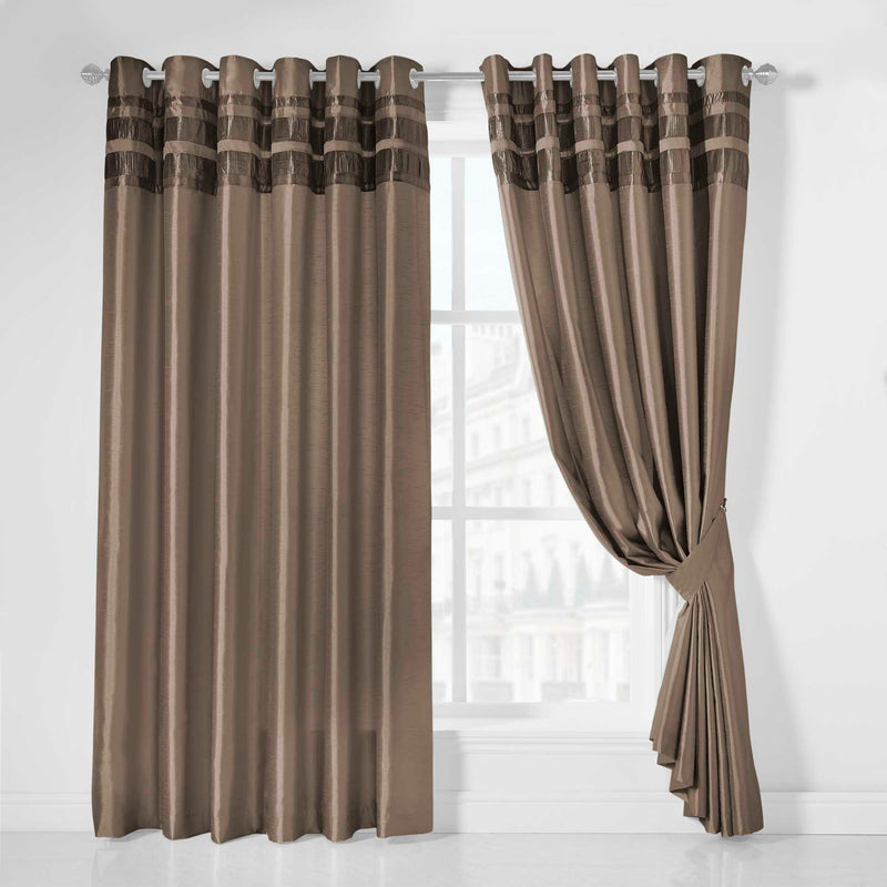 Denver Lined Eyelet Curtains - Mink