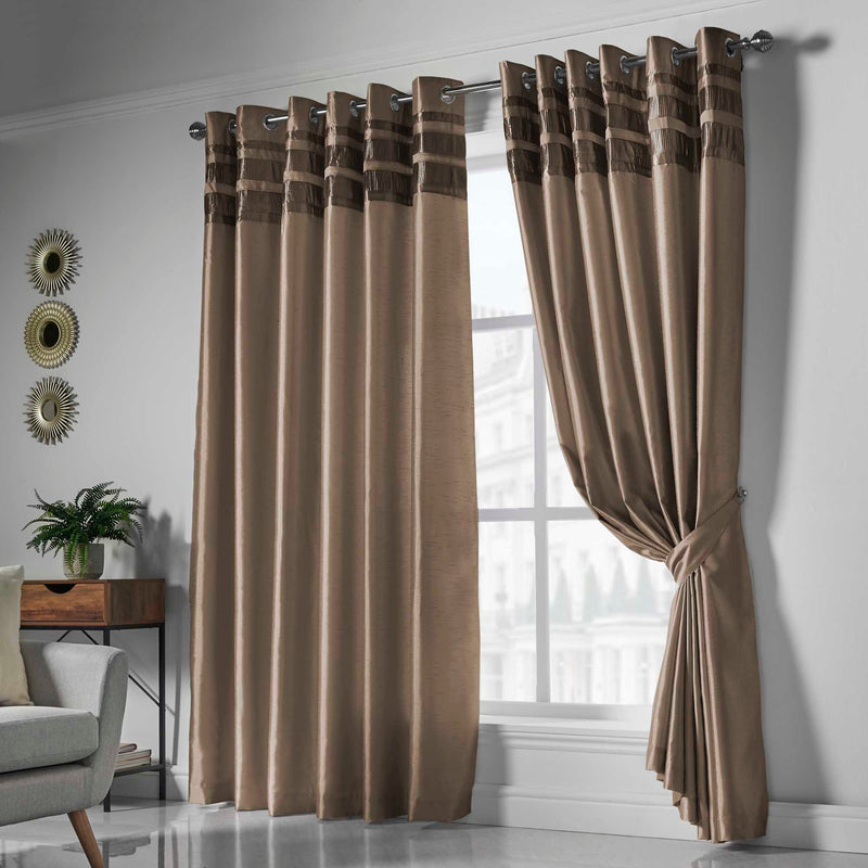 Denver Lined Eyelet Curtains - Mink