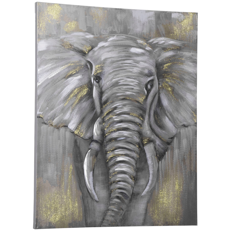 HOMCOM Hand-Painted Canvas Wall Art Elephant for Living Room Bedroom, 100x80cm