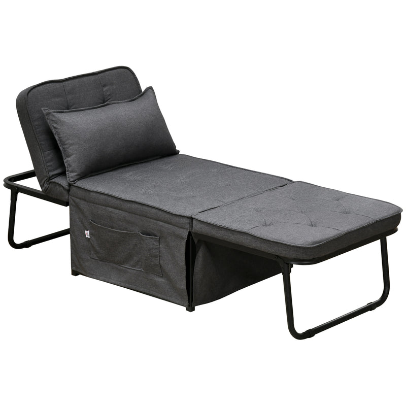 HOMCOM Folding Sleeper Chair Bed With Pillow And Side Pockets, Charcoal Grey